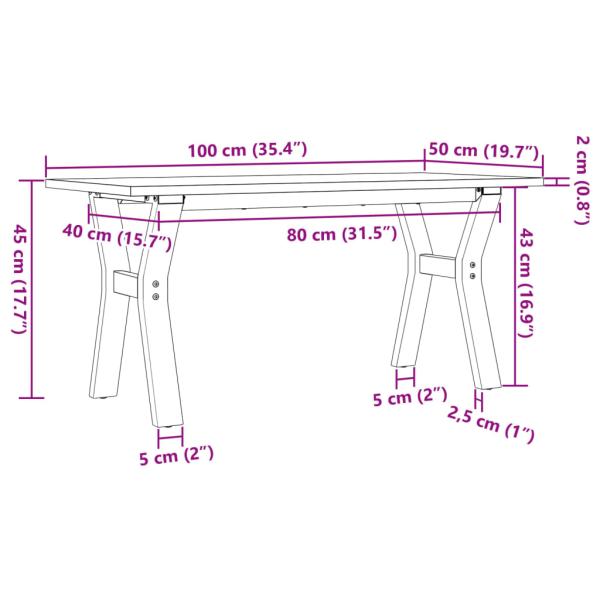 Couchtisch Y-Gestell 100x50x45 cm Massivholz Kiefer & Gusseisen