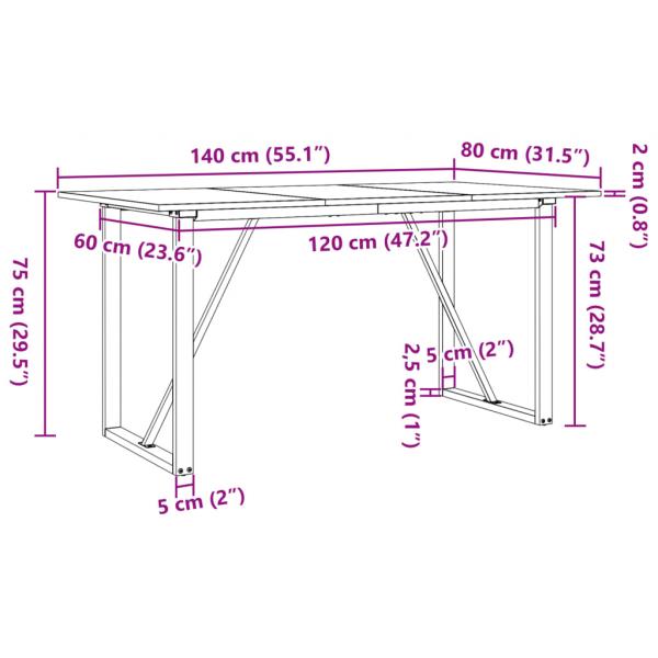 Esstisch O-Gestell 140x80x75 cm Massivholz Kiefer und Gusseisen