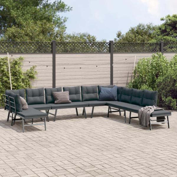 ARDEBO.de - 7-tlg. Garten-Sitzgruppe mit Kissen Schwarz Stahl