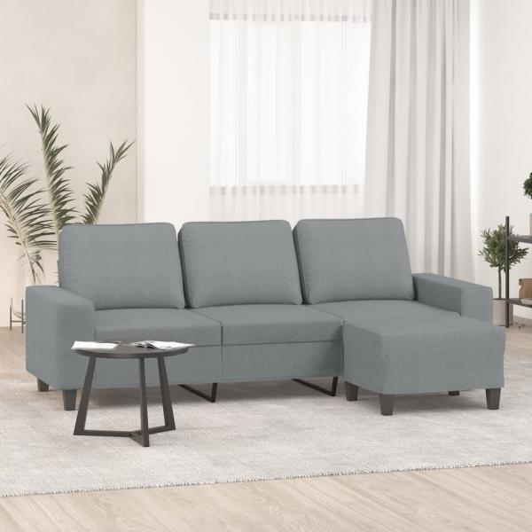 ARDEBO.de - 3-Sitzer-Sofa mit Hocker Hellgrau 180 cm Stoff