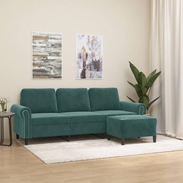 ARDEBO.de - 3-Sitzer-Sofa mit Hocker Dunkelgrün 180 cm Samt