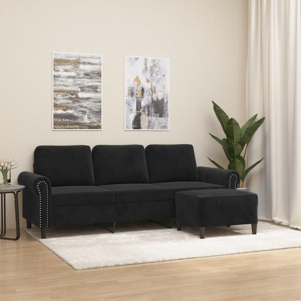 ARDEBO.de - 3-Sitzer-Sofa mit Hocker Schwarz 180 cm Samt