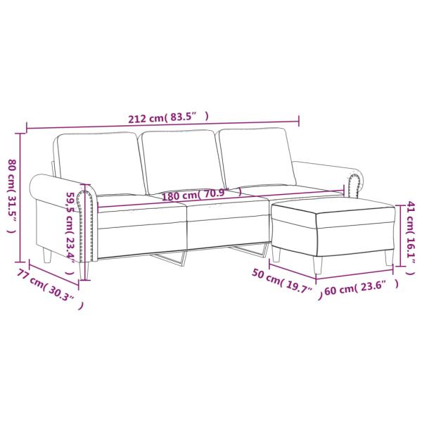 3-Sitzer-Sofa mit Hocker Schwarz 180 cm Samt