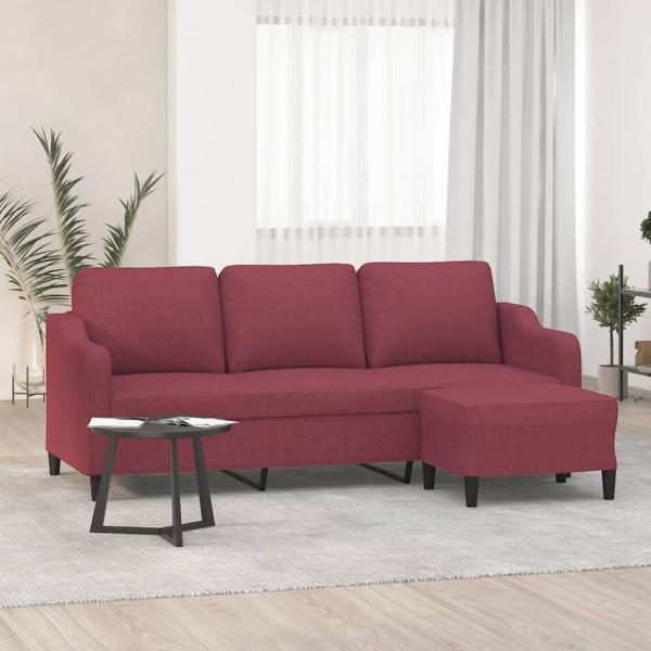ARDEBO.de - 3-Sitzer-Sofa mit Hocker Weinrot 180 cm Stoff