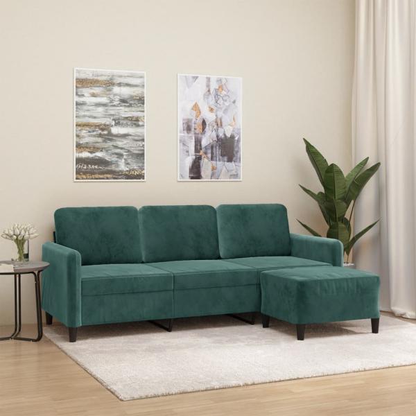 ARDEBO.de - 3-Sitzer-Sofa mit Hocker Dunkelgrün 180 cm Samt