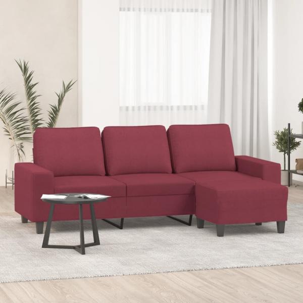 ARDEBO.de - 3-Sitzer-Sofa mit Hocker Weinrot 180 cm Stoff