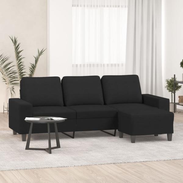 ARDEBO.de - 3-Sitzer-Sofa mit Hocker Schwarz 180 cm Stoff