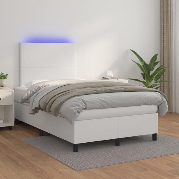ARDEBO.de - Boxspringbett mit Matratze & LED Weiß 120x200 cm Kunstleder