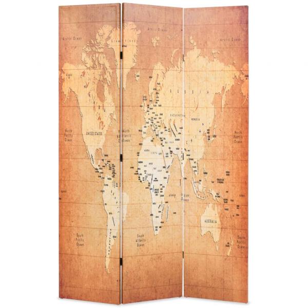 ARDEBO.de - Raumteiler klappbar 120 x 170 cm Weltkarte Gelb