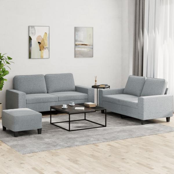 ARDEBO.de - 3-tlg. Sofagarnitur Hellgrau Stoff