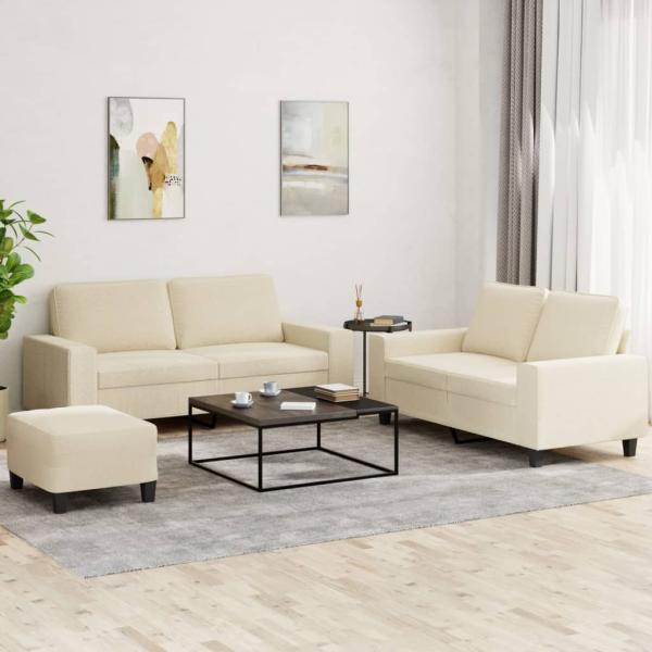 ARDEBO.de - 3-tlg. Sofagarnitur Creme Stoff