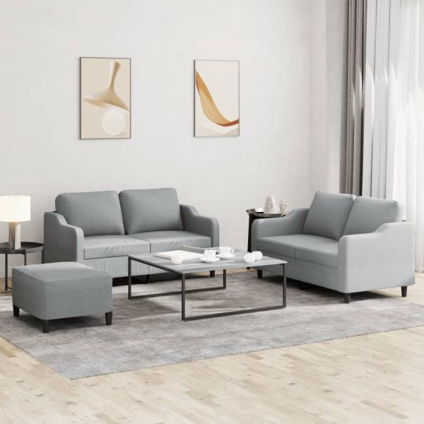 ARDEBO.de - 3-tlg. Sofagarnitur mit Kissen Hellgrau Stoff