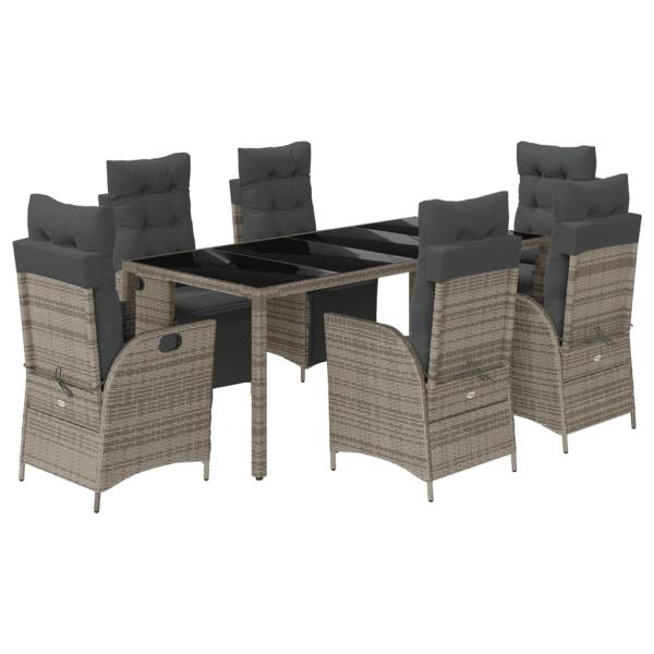 7-tlg. Garten-Essgruppe mit Kissen Grau Poly Rattan
