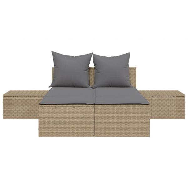 Doppel-Sonnenliege mit Auflagen Beige Poly Rattan