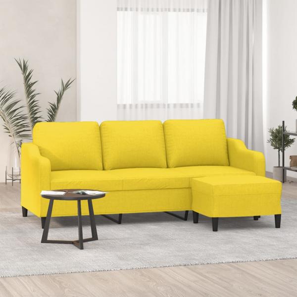 ARDEBO.de - 3-Sitzer-Sofa mit Hocker Hellgelb 180 cm Stoff