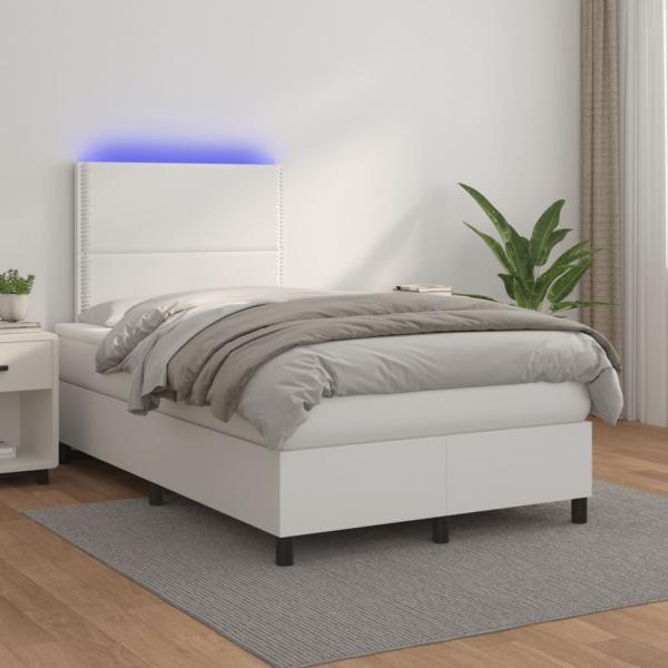 ARDEBO.de - Boxspringbett mit Matratze & LED Weiß 120x200 cm Kunstleder