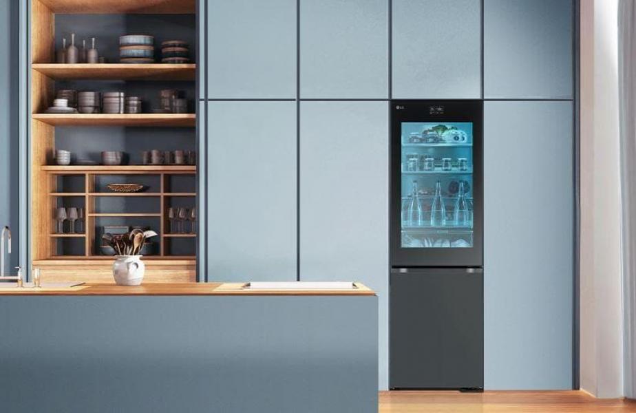 LG GBG7190CEV Stand Kühl-Gefrierkombination, 59,5 cm breit, 349 L, MoodUP, Insta View, 4,3-Zoll-LCD-Bildschirm, ThinQ WLAN, Essence Black Steel