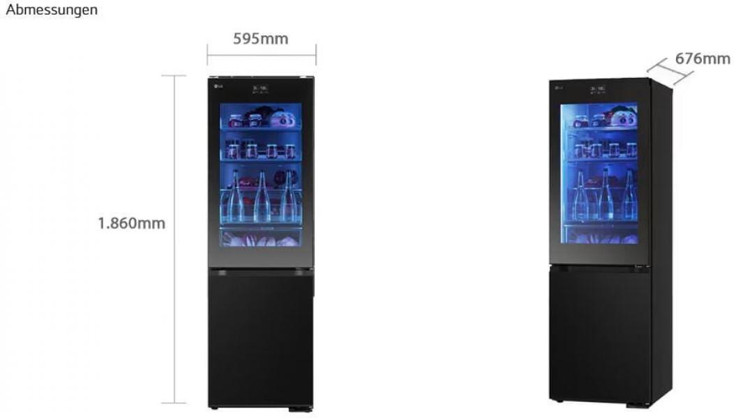 LG GBG7190CEV Stand Kühl-Gefrierkombination, 59,5 cm breit, 349 L, MoodUP, Insta View, 4,3-Zoll-LCD-Bildschirm, ThinQ WLAN, Essence Black Steel