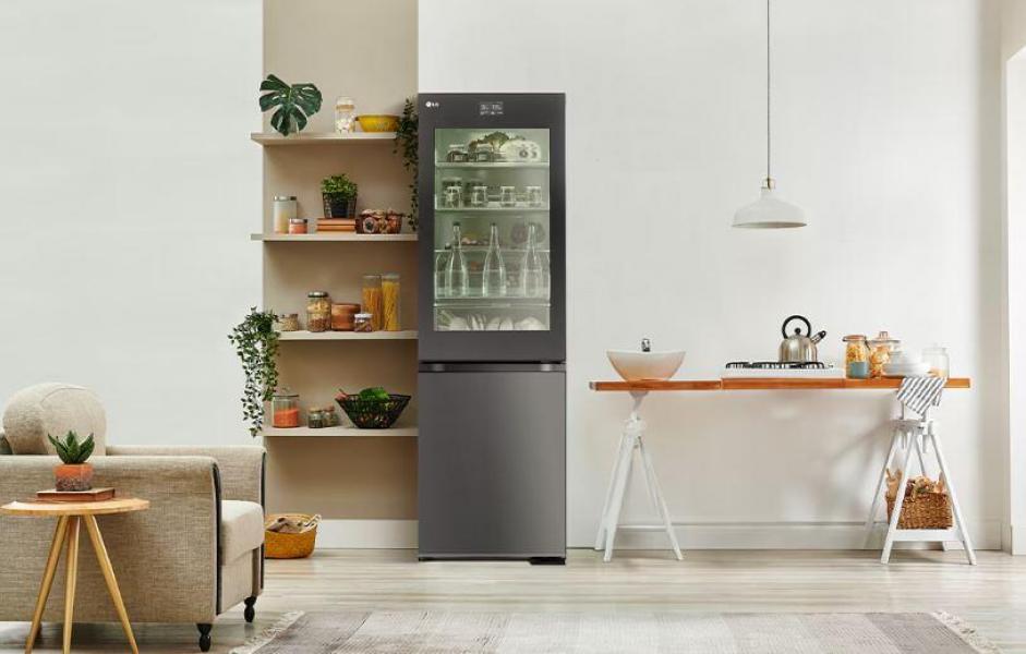 LG GBG7190CEV Stand Kühl-Gefrierkombination, 59,5 cm breit, 349 L, MoodUP, Insta View, 4,3-Zoll-LCD-Bildschirm, ThinQ WLAN, Essence Black Steel