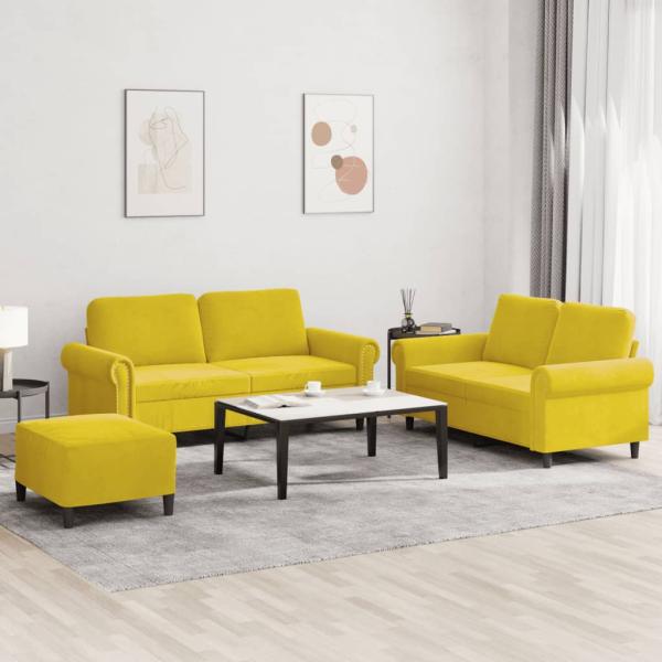 ARDEBO.de - 3-tlg. Sofagarnitur mit Kissen Gelb Samt