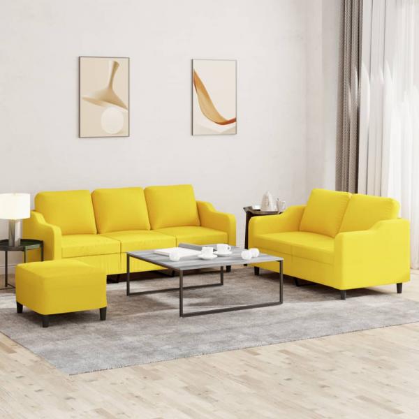ARDEBO.de - 3-tlg. Sofagarnitur mit Kissen Hellgelb Stoff