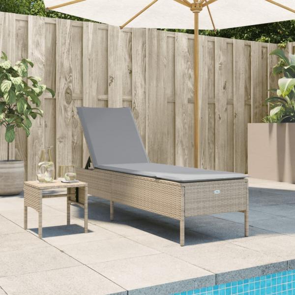 ARDEBO.de - Sonnenliege mit Tisch und Auflage Beige Poly Rattan