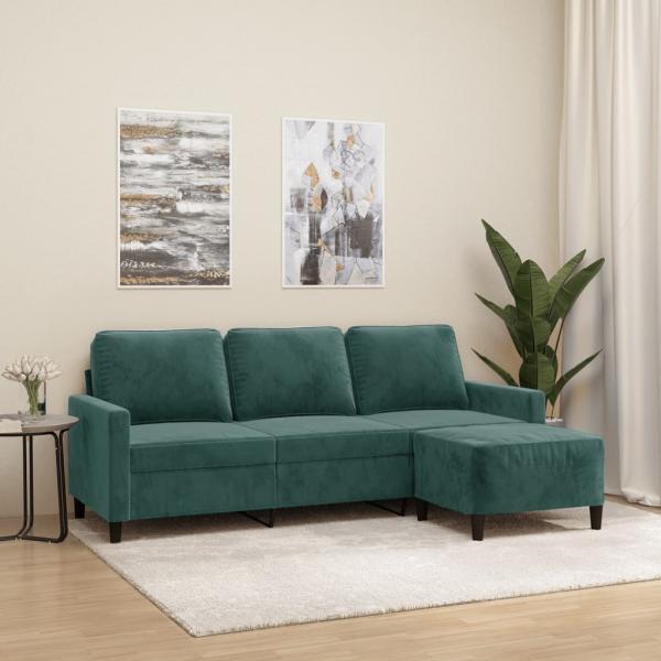 ARDEBO.de - 3-Sitzer-Sofa mit Hocker Dunkelgrün 180 cm Samt