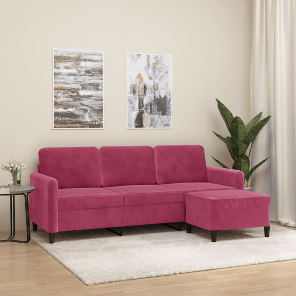 ARDEBO.de - 3-Sitzer-Sofa mit Hocker Weinrot 180 cm Samt