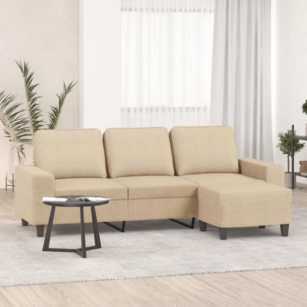 ARDEBO.de - 3-Sitzer-Sofa mit Hocker Creme 180 cm Stoff