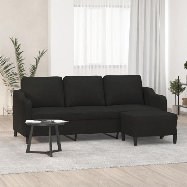 ARDEBO.de - 3-Sitzer-Sofa mit Hocker Schwarz 180 cm Stoff