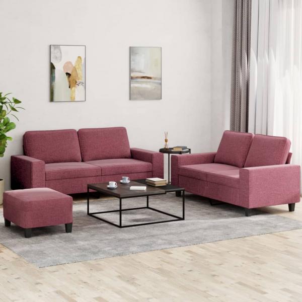 ARDEBO.de - 3-tlg. Sofagarnitur Weinrot Stoff