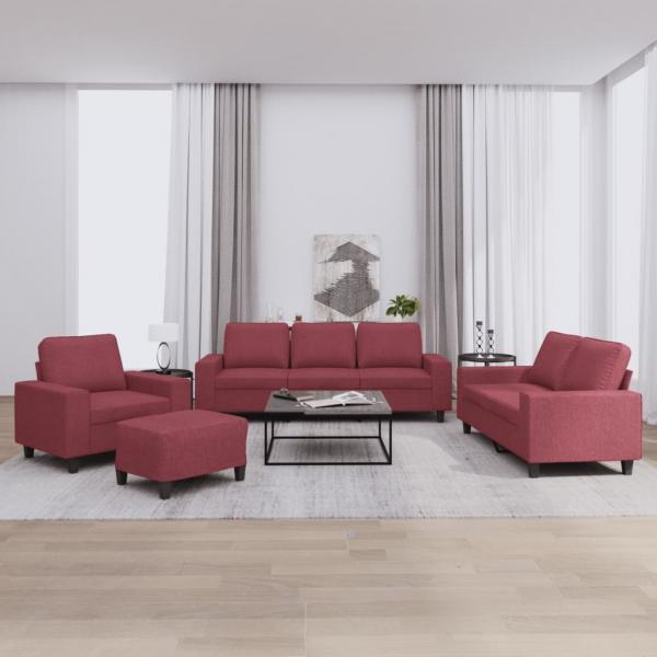 ARDEBO.de - 4-tlg. Sofagarnitur Weinrot Stoff