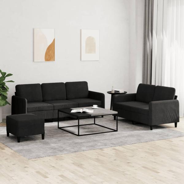 ARDEBO.de - 3-tlg. Sofagarnitur Schwarz Samt