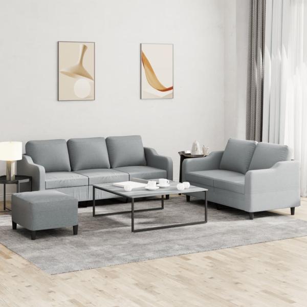 ARDEBO.de - 3-tlg. Sofagarnitur mit Kissen Hellgrau Stoff