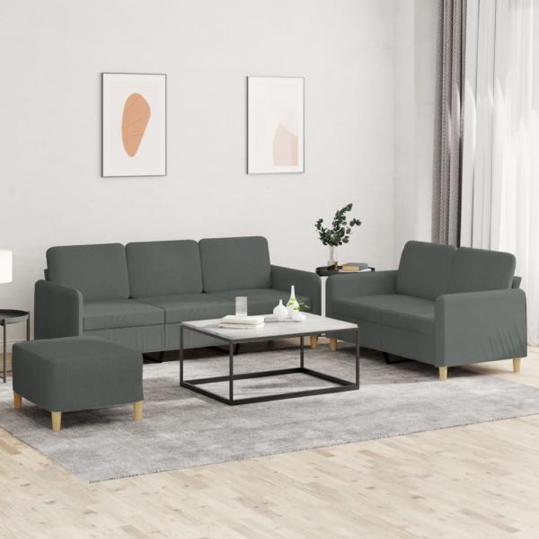 ARDEBO.de - 3-tlg. Sofagarnitur mit Kissen Dunkelgrau Stoff