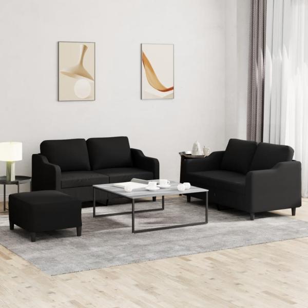 ARDEBO.de - 3-tlg. Sofagarnitur mit Kissen Schwarz Stoff