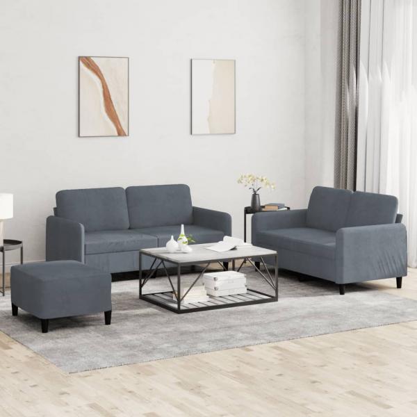 ARDEBO.de - 3-tlg. Sofagarnitur Dunkelgrau Samt