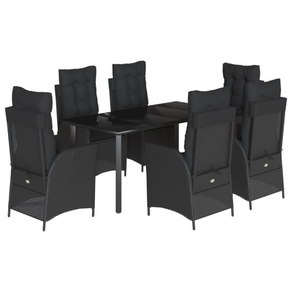 7-tlg. Garten-Essgruppe mit Kissen Schwarz Poly Rattan