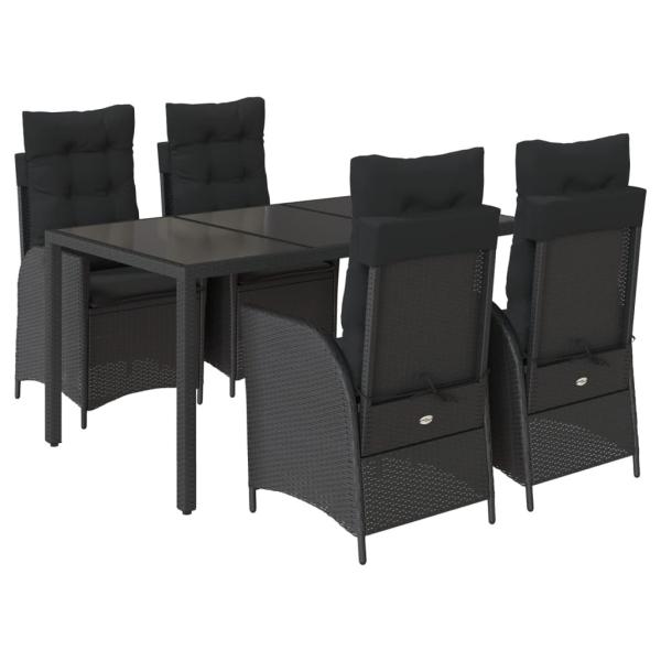 ARDEBO.de - 5-tlg. Garten-Essgruppe mit Kissen Schwarz Poly Rattan