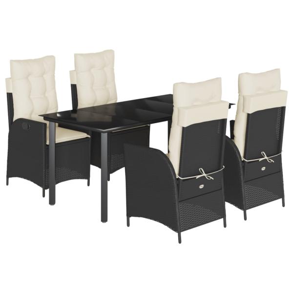 5-tlg. Garten-Essgruppe mit Kissen Schwarz Poly Rattan