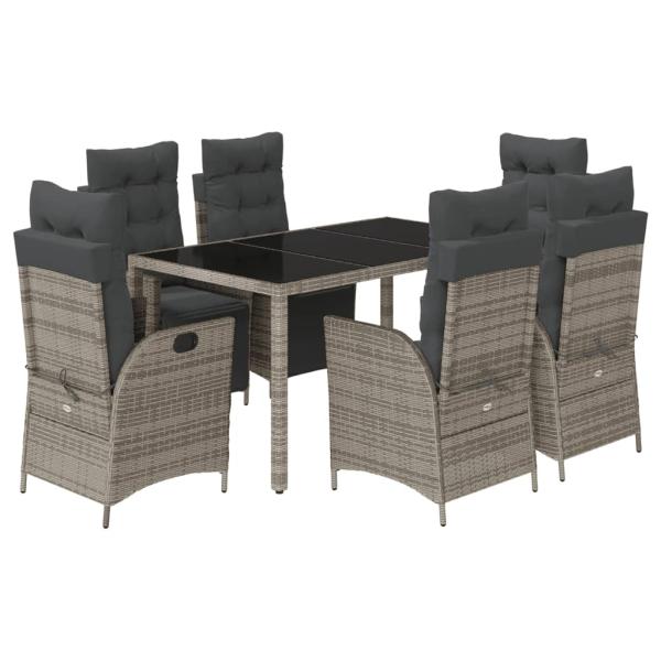 7-tlg. Garten-Essgruppe mit Kissen Grau Poly Rattan