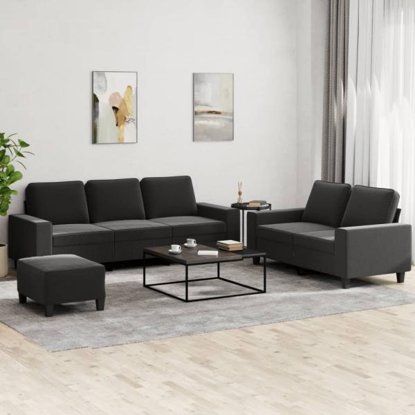 ARDEBO.de - 3-tlg. Sofagarnitur Schwarz Stoff