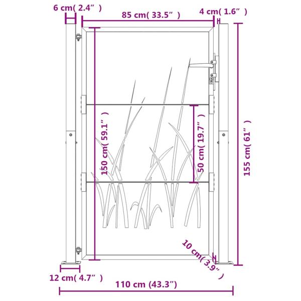 Gartentor Anthrazit 105x155 cm Stahl Gras-Design