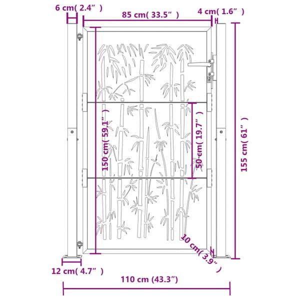 Gartentor Anthrazit 105x155 cm Stahl Bambus-Design