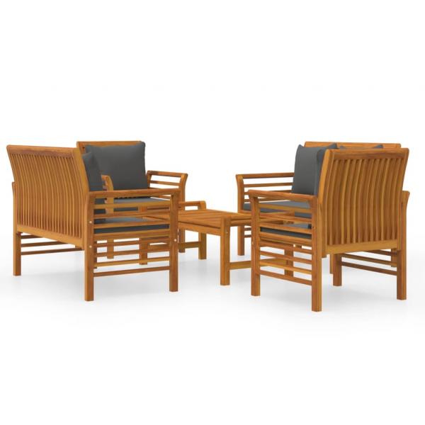 5-tlg. Garten-Lounge-Set mit Kissen Massivholz Akazie