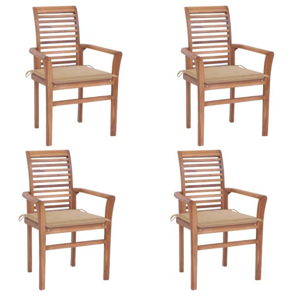 ARDEBO.de - Essstühle 4 Stk. mit Beige Kissen Massivholz Teak
