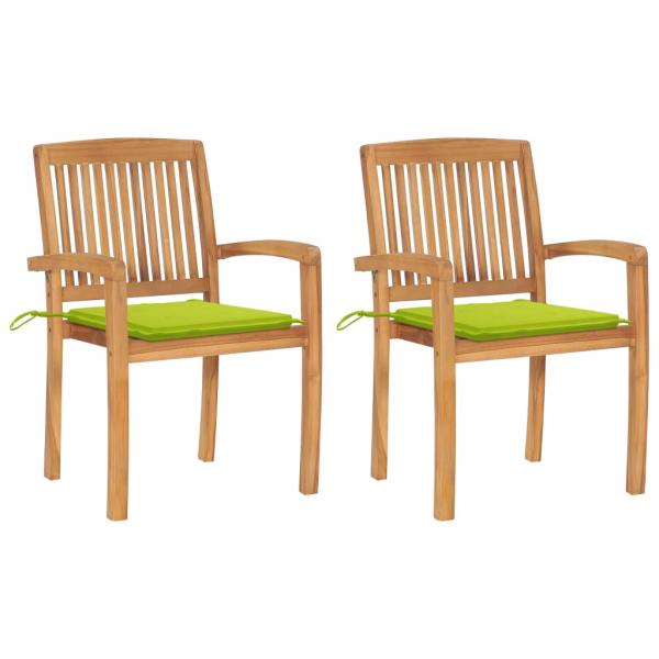 ARDEBO.de - Gartenstühle 2 Stk. mit Hellgrünen Kissen Massivholz Teak 