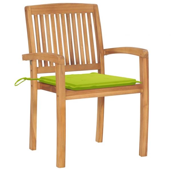 Gartenstühle 2 Stk. mit Hellgrünen Kissen Massivholz Teak 