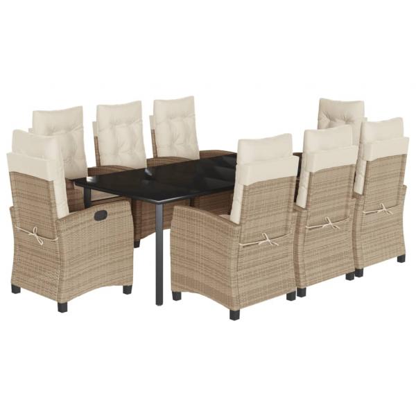 9-tlg. Garten-Essgruppe mit Kissen Beige Poly Rattan