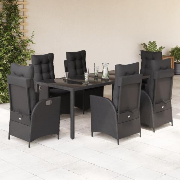 ARDEBO.de - 7-tlg. Garten-Essgruppe mit Kissen Schwarz Poly Rattan
